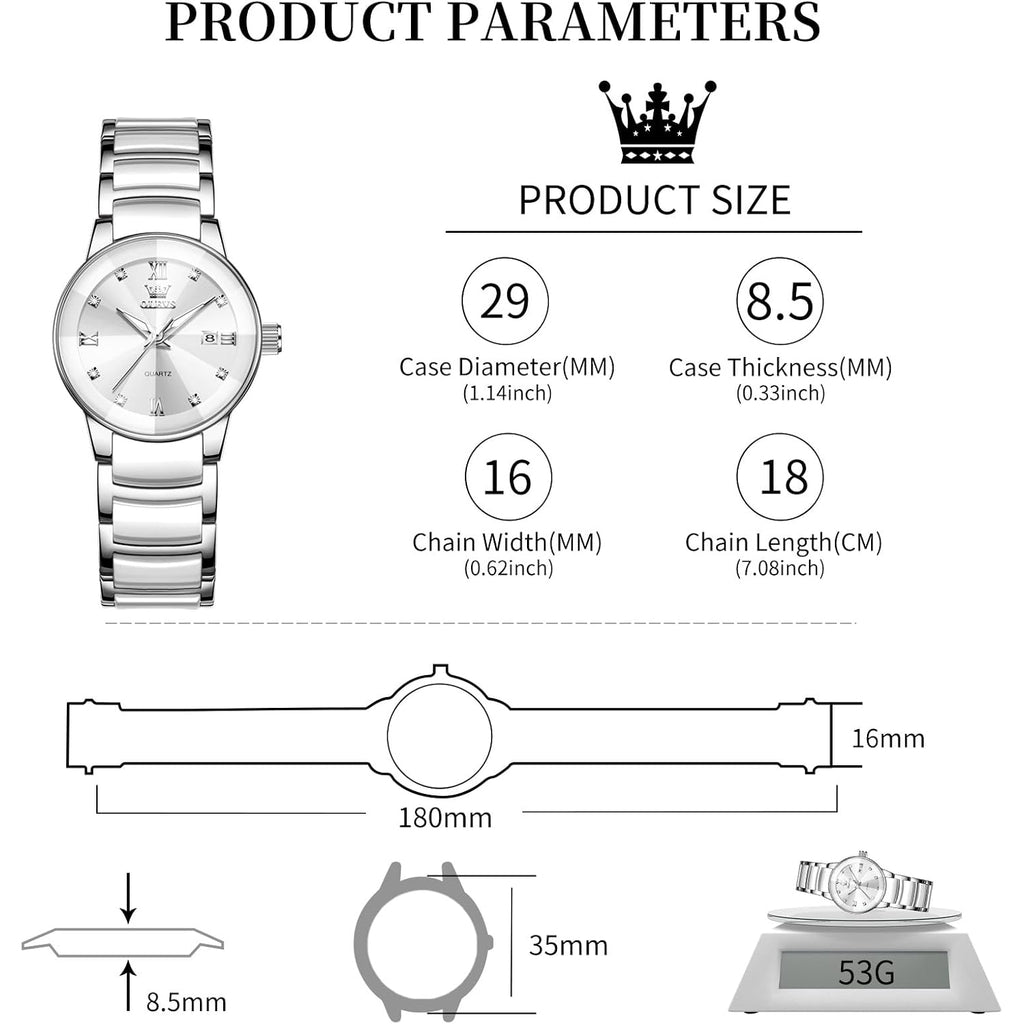 Olevs Women'S Watch Small Face Slim Ceramic And Stainless Steel Bracelet Luxury Diamond Accents Elegant Ladies Dress Wrist Watch Waterproof Luminous Quartz Jewelry Watches Gift For Women