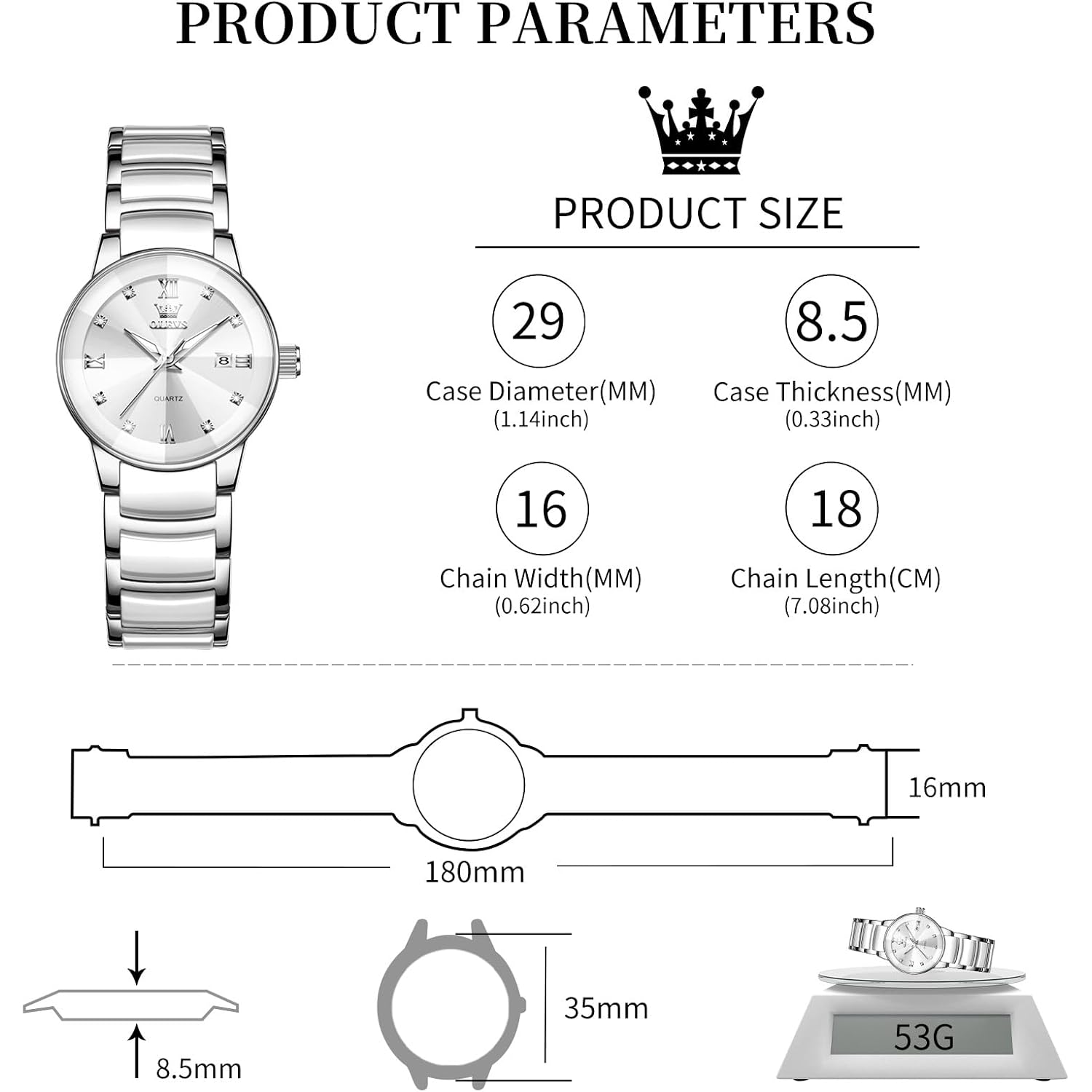 Olevs Women'S Watch Small Face Slim Ceramic And Stainless Steel Bracelet Luxury Diamond Accents Elegant Ladies Dress Wrist Watch Waterproof Luminous Quartz Jewelry Watches Gift For Women