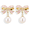 Bow Earrings for Women Trendy Stuff Cute Bow Pearl Drop Dangle Earrings Bowknot Stud Prom Wedding Party Daily Jewelry Accessory Gifts Pink Dress for Women