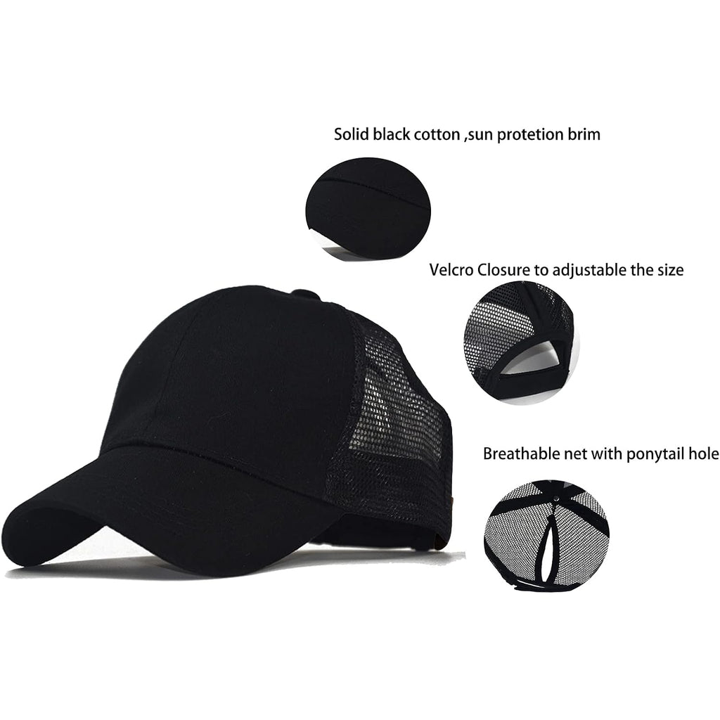 Izus Women'S Ponytail Hat Baseball Cap Mesh-Back High-Bun-Pony Summer-Spring-Caps 22-23 Inch