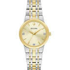 Bulova Ladies' Modern Two-Tone Stainless Steel 3-Hand Quartz Watch, Diamond Accent Gold Dial Style: 98P224