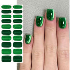 Semi Cured Gel Nail Strips 20 Pcs Green Glitter Gel Nail Wraps,Stickers, UV Light Required Nail Art Design Decoration Accessories