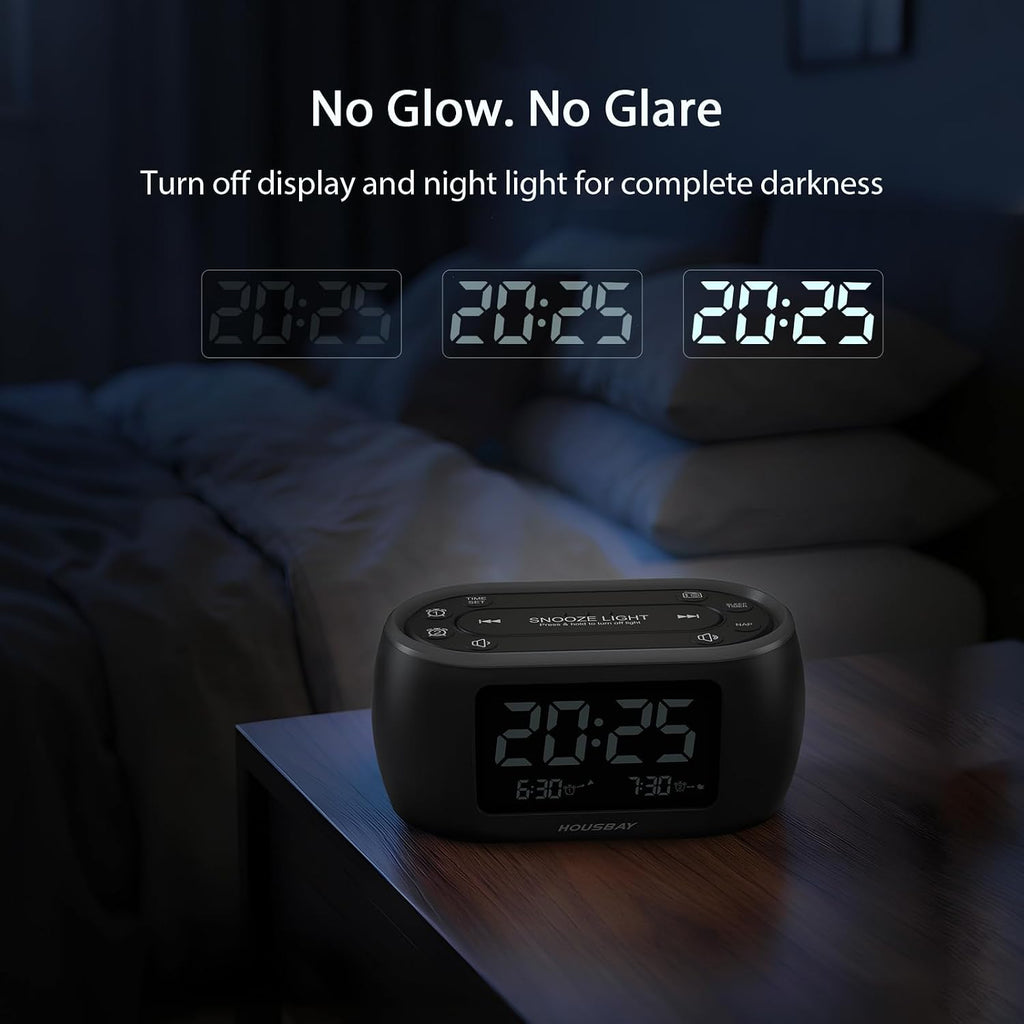 Housbay Digital Alarm Clock Radio For Bedrooms, Phone-Free Wake-Up With Dual Alarm, Night Light, Small Radio Clock For Bedside | Phone-Free Wake-Up With Dual Alarm, Fm Radio For Favorite Stations, Small Radio Clock For Bedside, Battery Backup