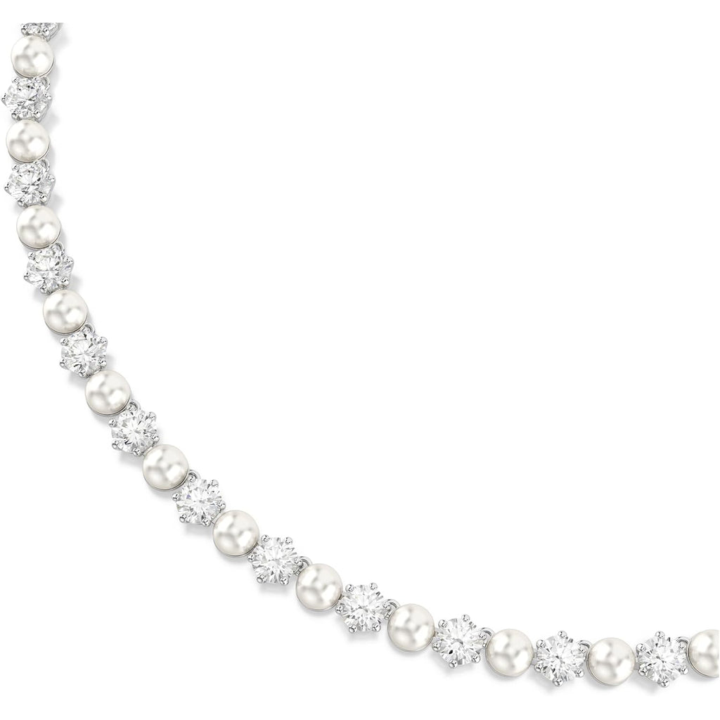Swarovski Matrix Tennis Necklace, Crystal Pearl, Round Cut, Clear, Rhodium Finish