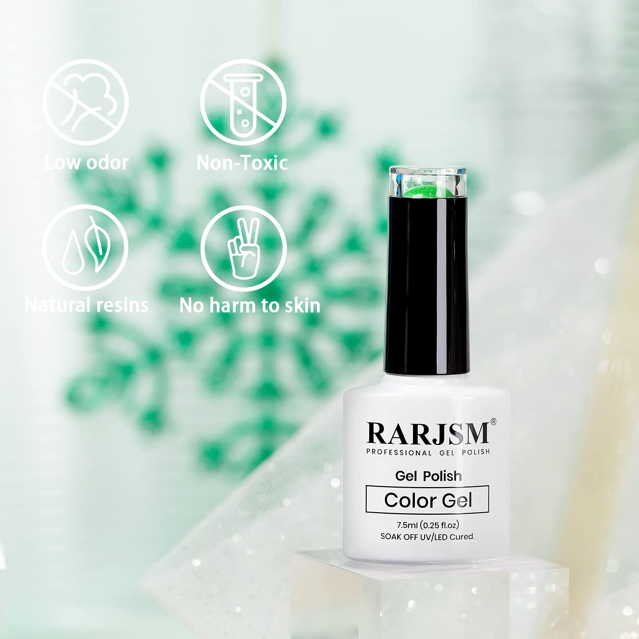 RARJSM Green Gel Nail Polish, 7.5ml 0.25Floz Reflective Gel Nailpolish Glitter Gelpolish Summer Candy Collection Diamond Shimmer Neon Green Nailgel for Starter Nail DIY U V L E D Required