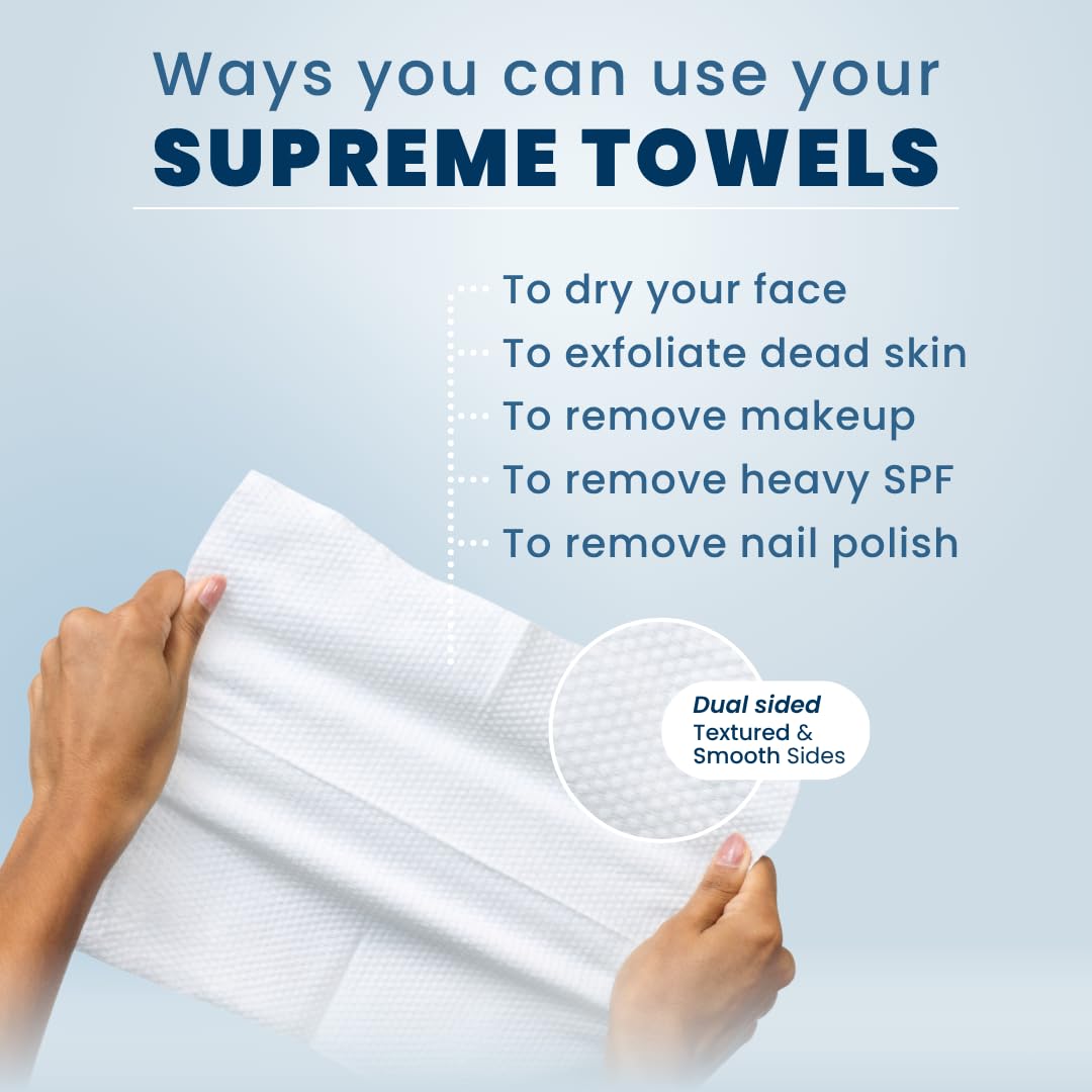 Clean Skin Club Clean Towels Xl® Supreme, 100% Usda Biobased Face Towel, Disposable Face Towelette, Eczema Association Accepted, Thicker Textured Dry Wipes, Ultra Absorbent & Soft, 1 Pack, 50 Ct
