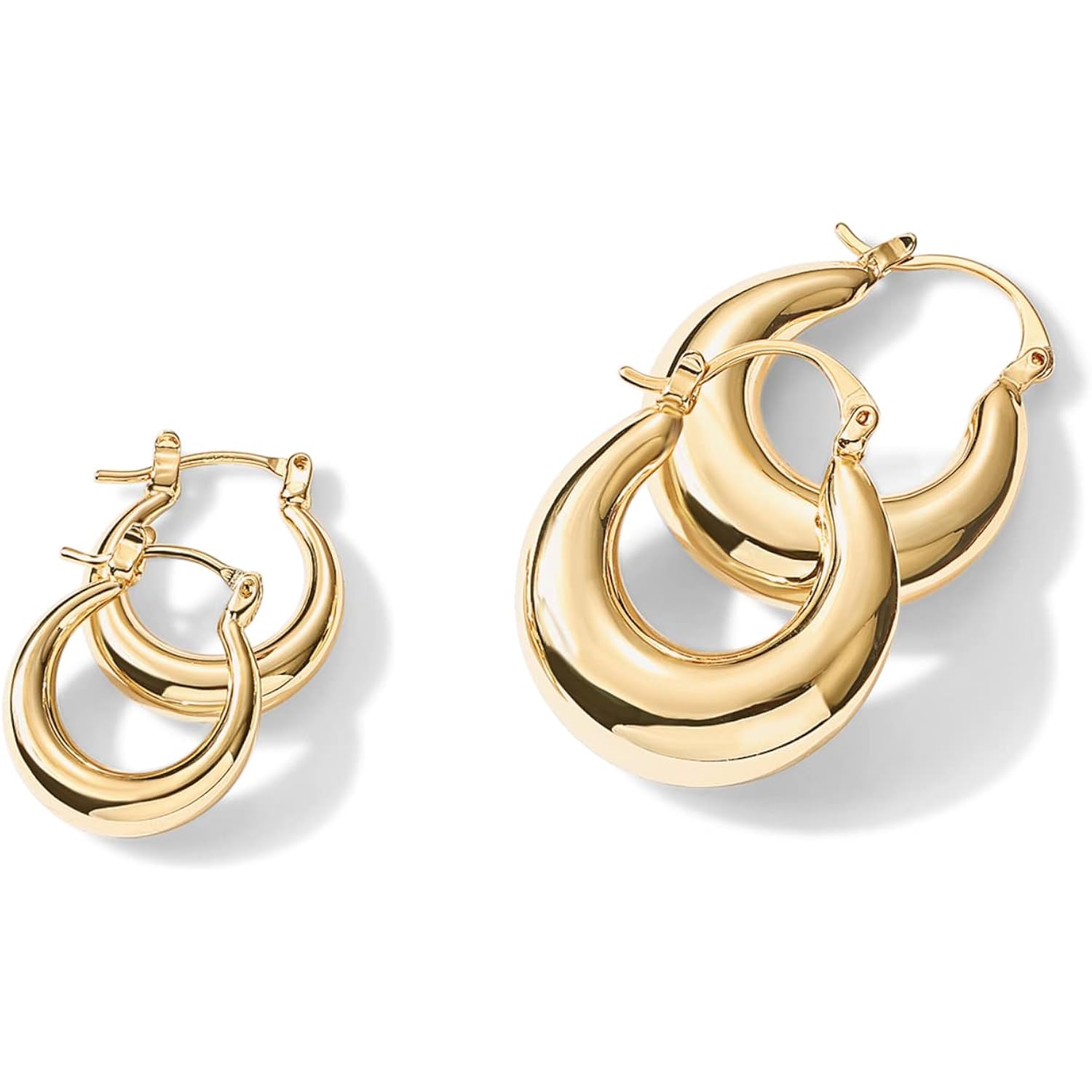 PAVOI 14K Gold Plated 925 Sterling Silver Posts Oval Chunky Hoop Earrings for Women - Trendy Statement Thick Gold Hoops - Lightweight Dangle Earrings