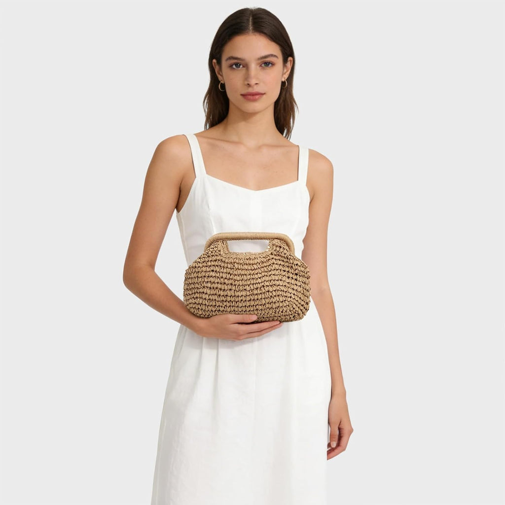 Straw Dumpling Clutch Bag, Summer Beach Bag, Woven Straw Tote Clutch Purse For Women, Vacation Evening Bags