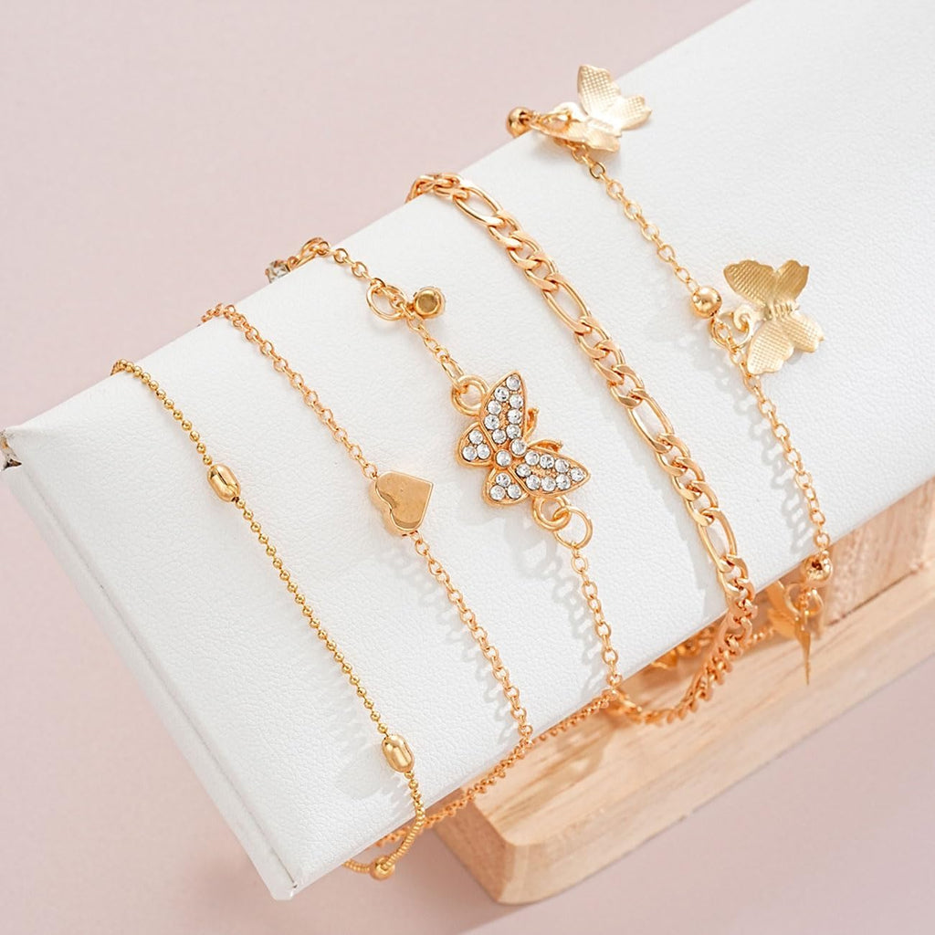 Chain Ankle Bracelet for Women Gold Silver Boho Anklets Set Sun Butterfly Sea Turtle Anklets Beach Adjustable Chain Anklet Summer Waterproof Beach Jewelry for Women