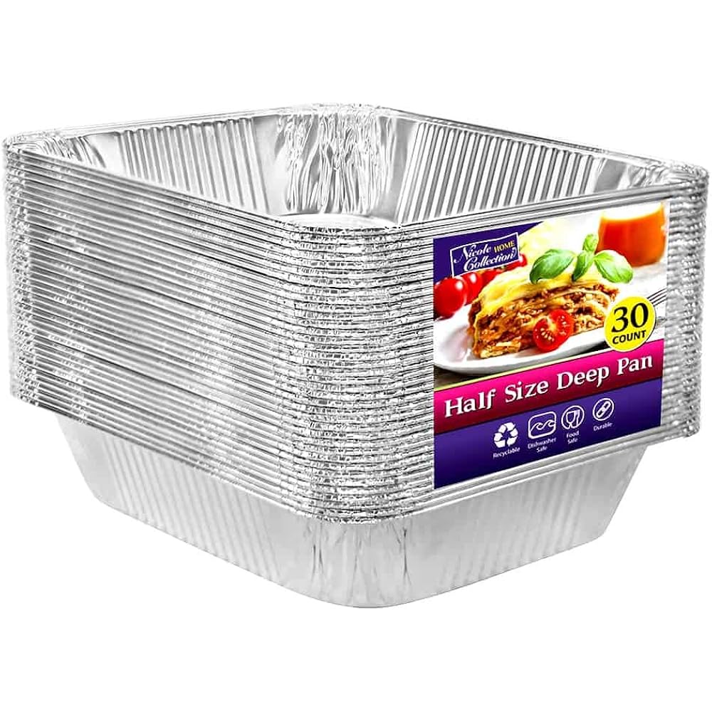 Aluminum Pans Half Size, 9X13, Extra Heavy Duty Disposable Foil Pans For Baking (30 Pack) Roasting & Chafing, Deep Tin Foil Bakeware, Steam Table Tray, Cookware, Food Prepping, Cake & Oven Pan
