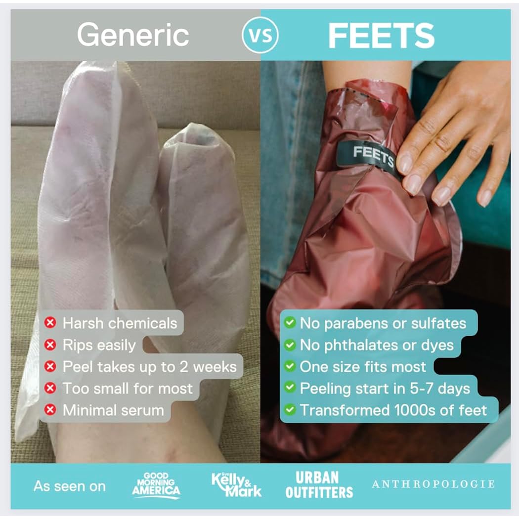FEETS Foot Peel Mask with Eucalyptus and Lavender (2-Pack) | Remove and Exfoliate Dead Skin | Perfect for Men and Women | Removes and Repairs for Dry, Rough, Cracked Heels and Calluses