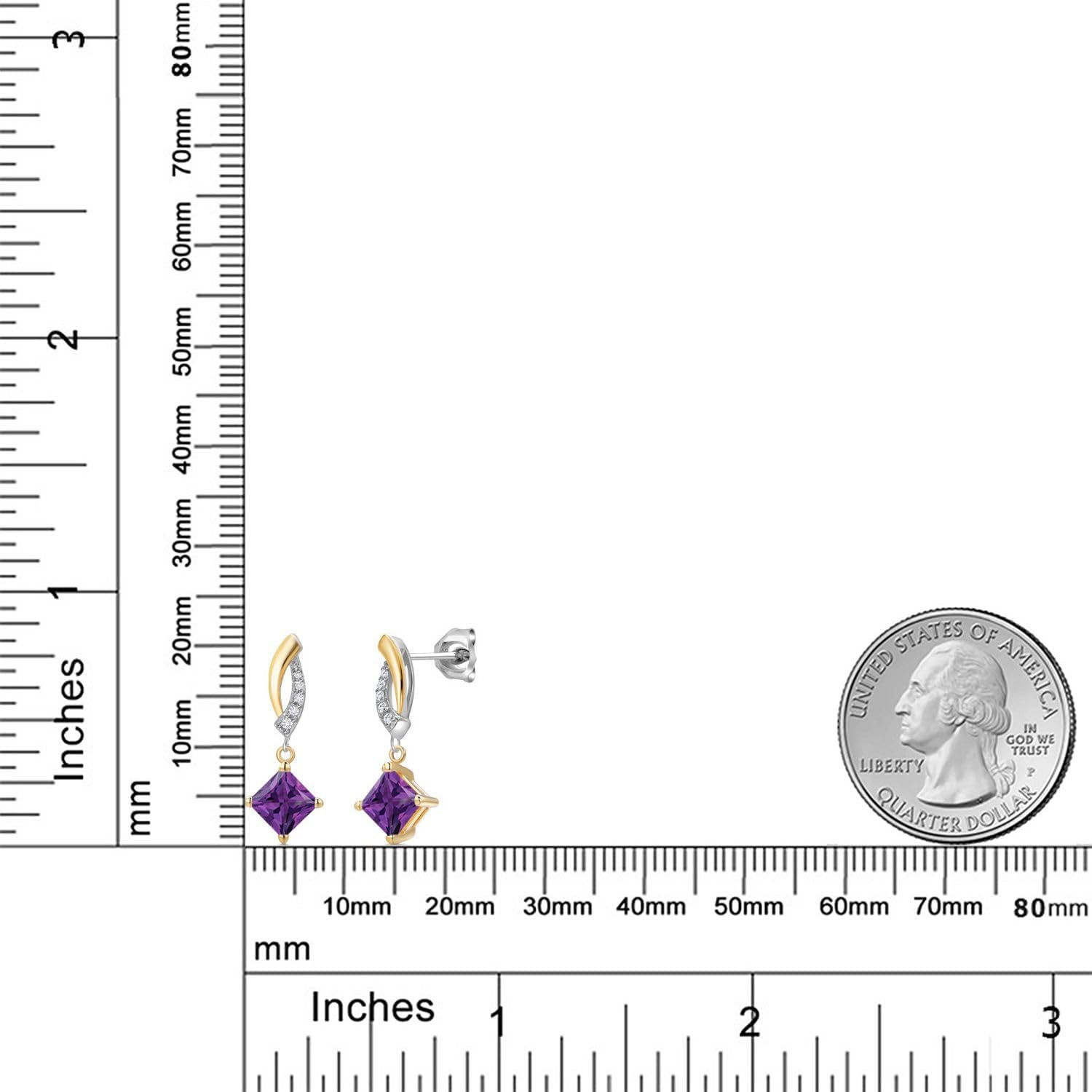 Gem Stone King 5MM Princess Cut Gemstone Birthstone and White Lab Grown Diamond Dangle Earrings for Women | 925 Silver and 10K Yellow Gold | Fine Jewelry Gifts for Women Mom Wife Her