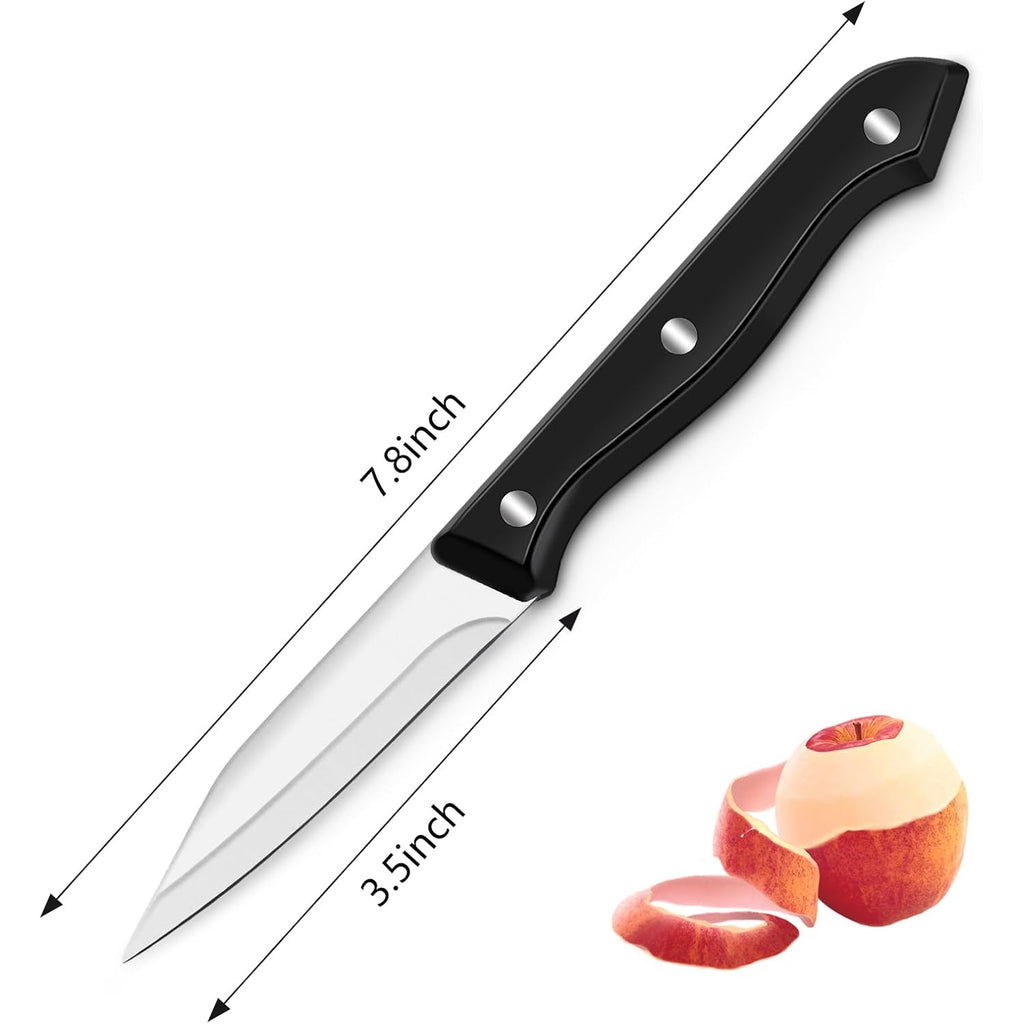 Bewos 4-Piece Paring Knife Set - Paring Knives With Ergonomic Handle, 3.5 Inch Triple Rivet Paring Knives, Stainless Steel Black Parers For Vegetable, Fruit & Kitchen Use