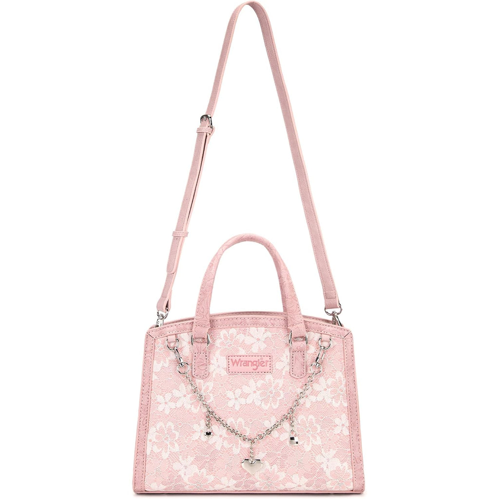 Wrangler Lace Tote Bag For Women, Medium Crossbody Top Handle Handbags Ladies Satchel Elegant Purse Charms For Wedding Gift
