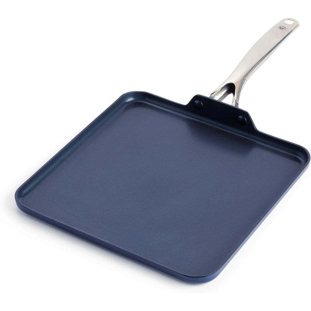 Blue Diamond 11" Nonstick Square Griddle Pan, Non Toxic PFAS-Free Diamond Ceramic, Dishwasher & Oven Safe, Even Heating, Metal Utensil Safe, Warp Control, Blue