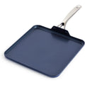 Blue Diamond 11" Nonstick Square Griddle Pan, Non Toxic PFAS-Free Diamond Ceramic, Dishwasher & Oven Safe, Even Heating, Metal Utensil Safe, Warp Control, Blue