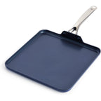 Blue Diamond 11" Nonstick Square Griddle Pan, Non Toxic PFAS-Free Diamond Ceramic, Dishwasher & Oven Safe, Even Heating, Metal Utensil Safe, Warp Control, Blue