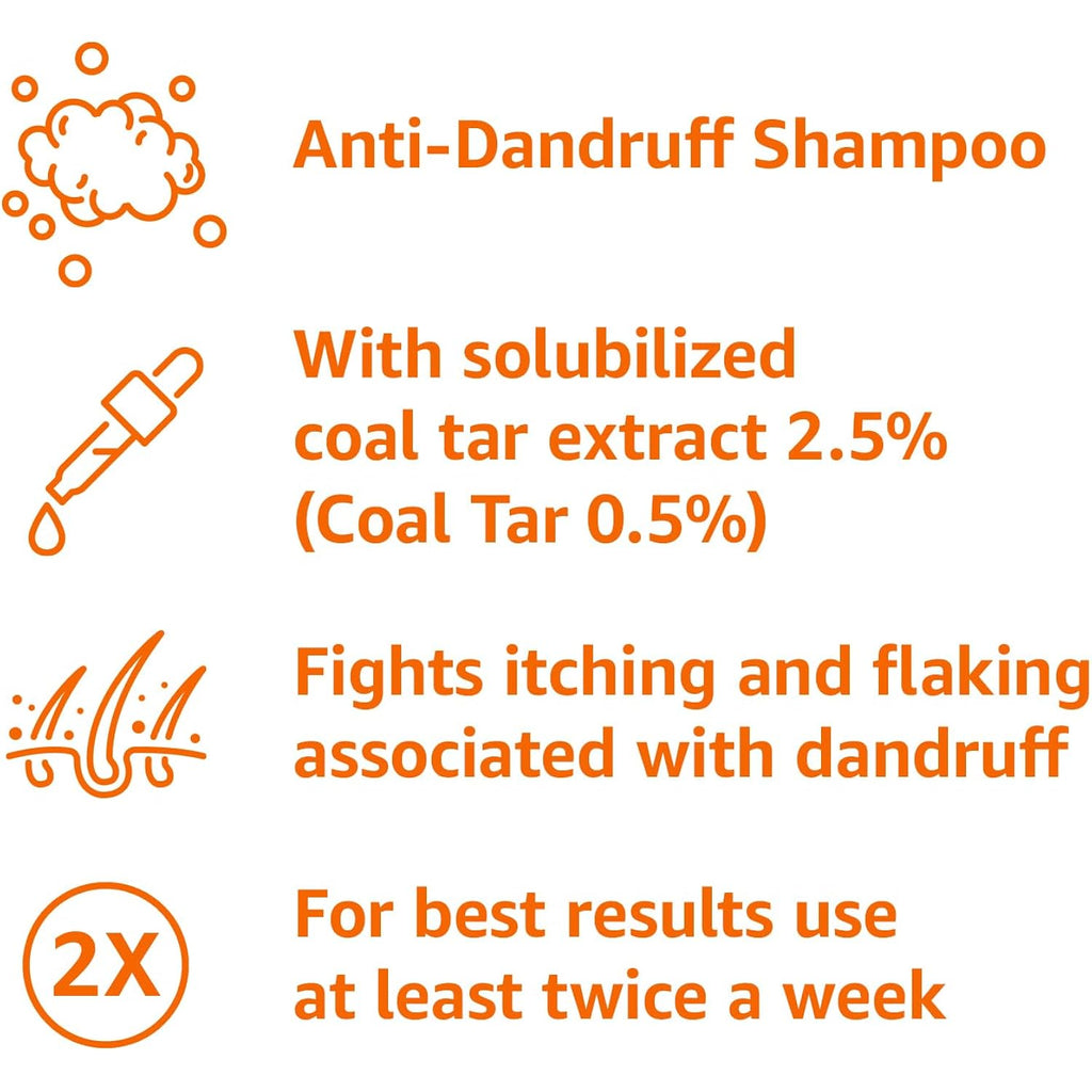 Amazon Basics Therapeutic Plus Coal Tar Anti-Dandruff Shampoo, Treats Psoriasis, Seborrheic Dermatitis, Itching And Flaking Scalp, 0.5% Coal Tar, 16 Fl Oz, Pack Of 1