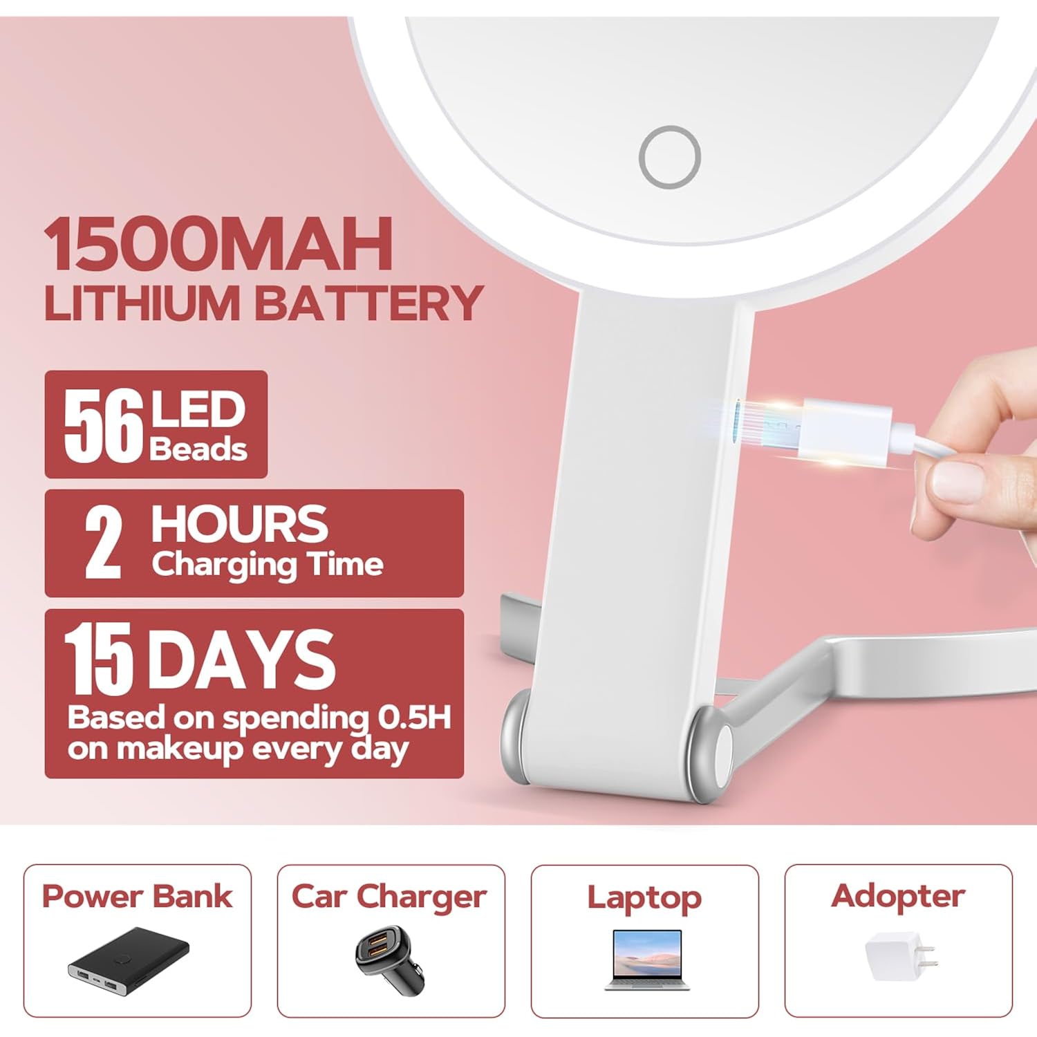 Miyadiva 30X Magnifying Makeup Mirror With Light, Double-Sided 1X/30X Travel Makeup Mirror, 56 Led Lights, 3 Color Modes, Dimmable, Usb-C Rechargeable, Portable Foldable Vanity Mirror For Women