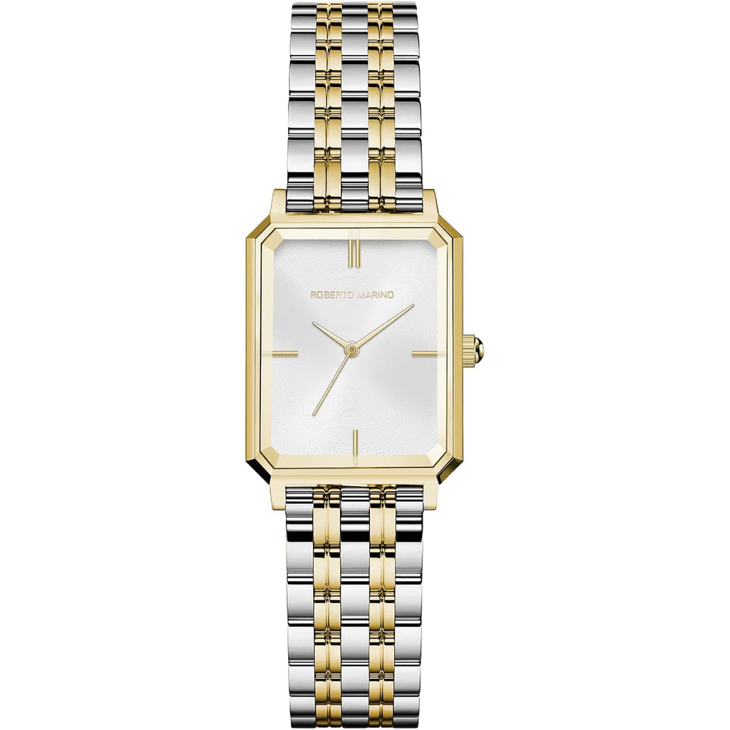 Roberto Marino Rm1982 Women’S Luxury Watch Rectangular Gold – Japanese Quartz Movement, Vintage Stainless Steel Design, Silver Dial, Elegant Dress Timepiece, 3Atm Water Resistant – Reloj Para Mujer