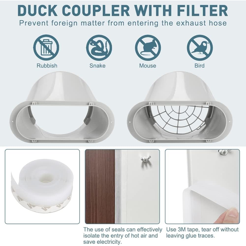 Portable Ac Window Vent Kit 5.9" Air Conditioner Window Seal Panel Hose Kit | No Coupler, For Vertical&Horizontal Sliding Window, Panel Adjustable Length: 16.9"-62.1", Strengthern Sealing, Keep Cool