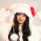 Pocadri Womens Winter Fluffy Faux Fur Trapper Hat Cute Cartoon Ear Beanie Cap Fleece Snow Hat with Earflap Festival Gifts