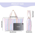 Canvas Tote Bag For Women, Rainbow Rick Rack Trim Stripe Handbag, Large Shoulder Tote With Pocket, Perfect For Everyday Use, Beach, Work And Travel