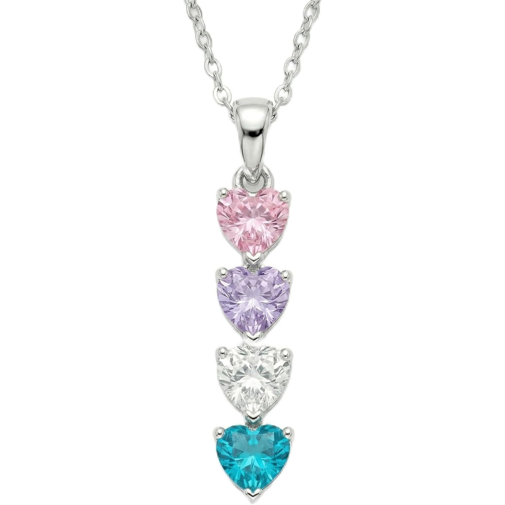 PaulaMax Jewelry Custom Birthstone Necklace for Women in 925 Sterling Silver, Mother's Day Necklace with 1 2 3 4 Heart Birthstones, Personalized and Customized Sterling Silver Chain 18" + 2"