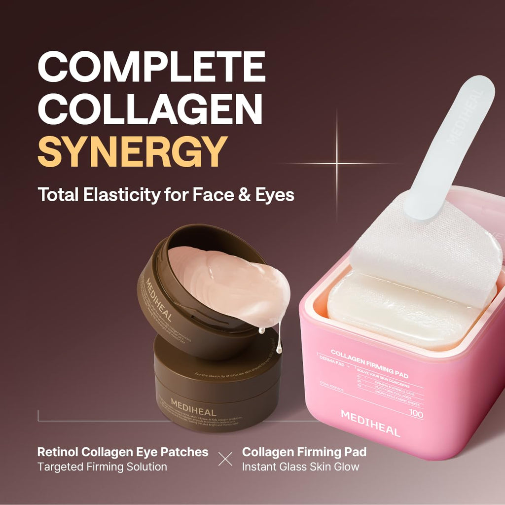 Mediheal Retinol Collagen Under Eye Patches - Korean Hydrogel Eye Pads (60 Patches) With 95% Retinol & Collagen - Improves Puffy Eyes & Dark Circles - Non Irritating, Encapsulated Retinol