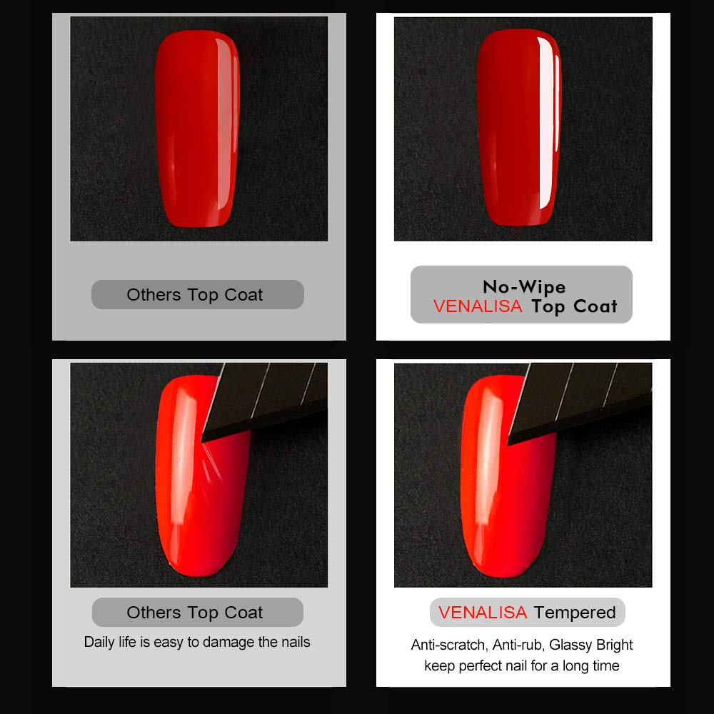VENALISA 2 Pcs 15ml Gel Nail Ploish Base and Top Coat Set, No Wipe High Gloss Long Lasting Tempered Top Coat Polish Soak Off LED Gel Kit