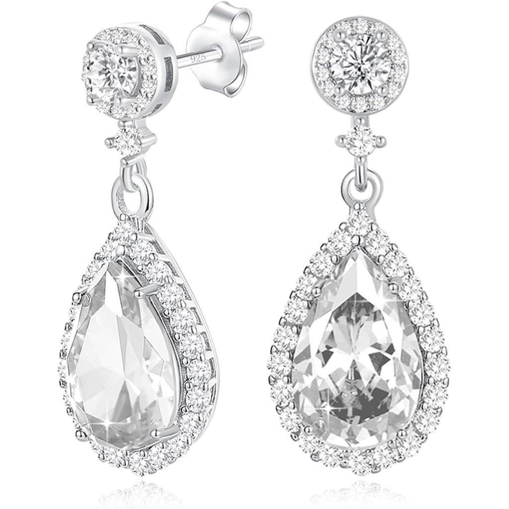 Silver Diamond Dangle Earrings for Women Rhinestone Teardrop Crystal Cubic Zirconia Drop Dangling Wedding Costume Jewelry