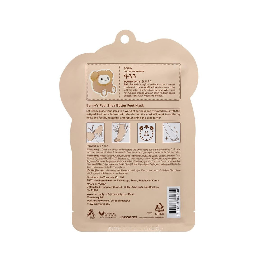 TONYMOLY x Squishmallows Benny Shea Butter Foot Mask Set of 3 – Hydrating & Moisturizing Pedi Treatment for Dry, Cracked Heels and Callused Feet – Nourishing Softening Self Care Skincare Gift