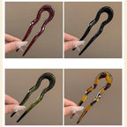 French Twist Stick Hair Fork, 4PCS Wavy U Shaped Hair Pin Clip for Spiral Updo Bun, Tortoise Shell, Fashion Flexible Durable Styling Hair Accessories for Women (Green, Black, Brown, Leopard Print)