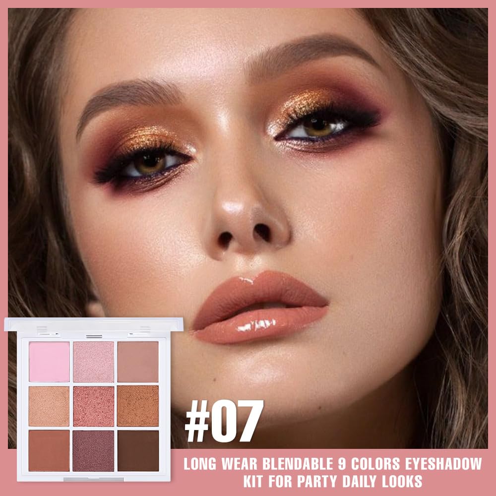 Evpct 9 Colors Nude Pink Rose Gold Smokey Glitter Eyeshadow Palette, Matte Metallic Shimmer Eye Shadow Palette Makeup For Women, Highly Pigmented Waterproof Long Wear Eyeshadow De Sombras De Ojos