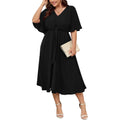 Scomchic Women Plus Size Midi Dresses Wedding Guest Short Sleeve V Neck Tie Waist Casual Summer Flowy A Line Dress