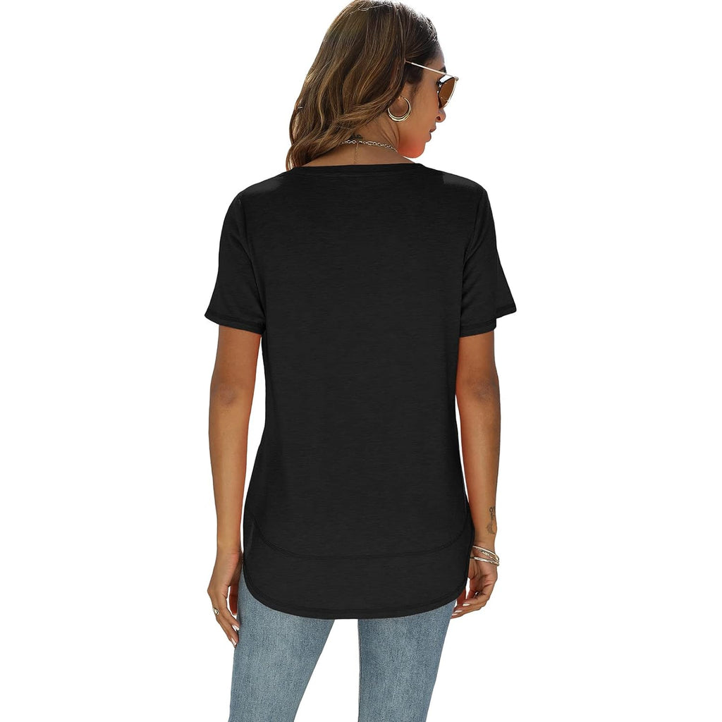 Summer Tops for Women Short Sleeve Crewneck Tshirts Side Split Loose Fit Tunic Shirts