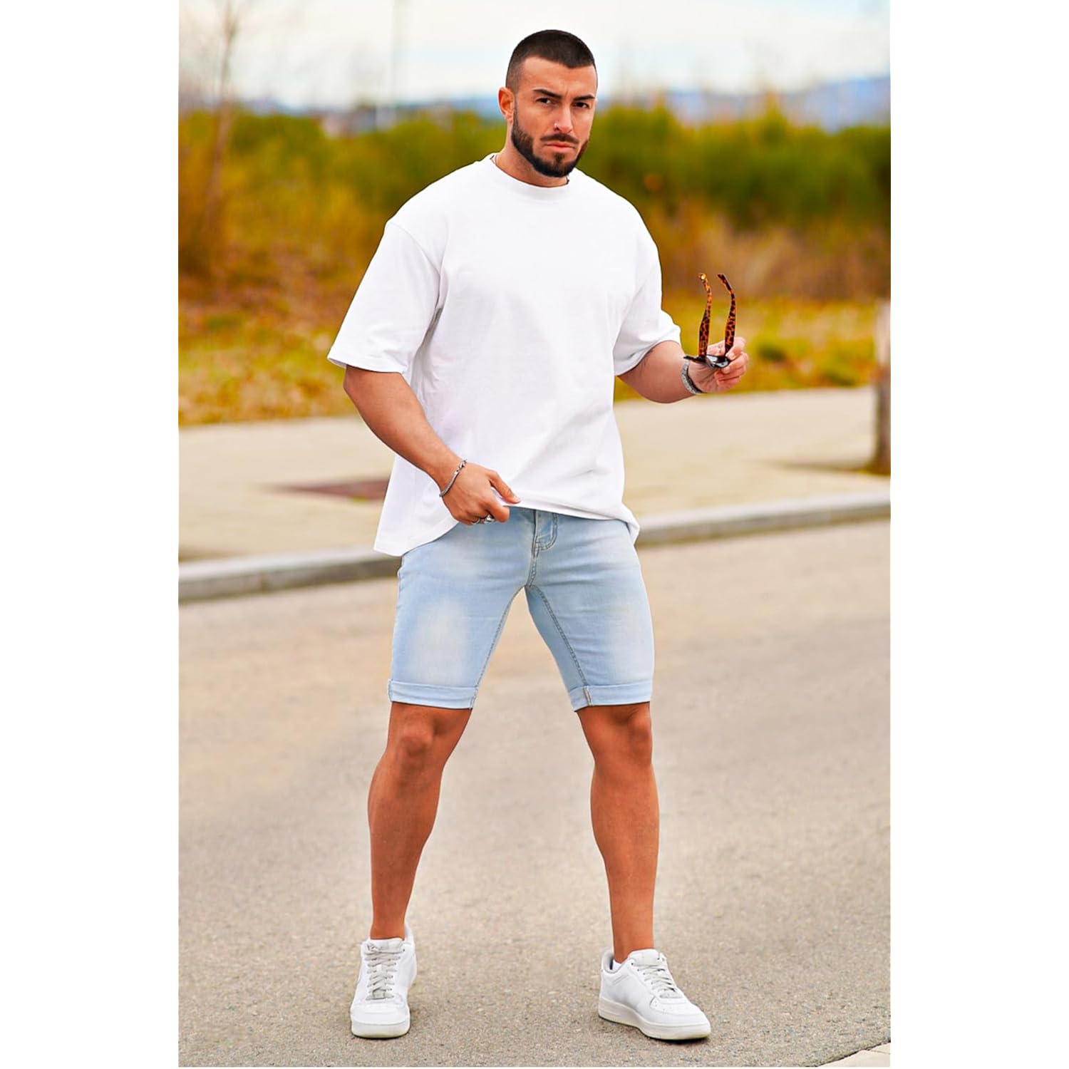 Gingtto Men'S Denim Shorts Skinny Stretch Short Jeans