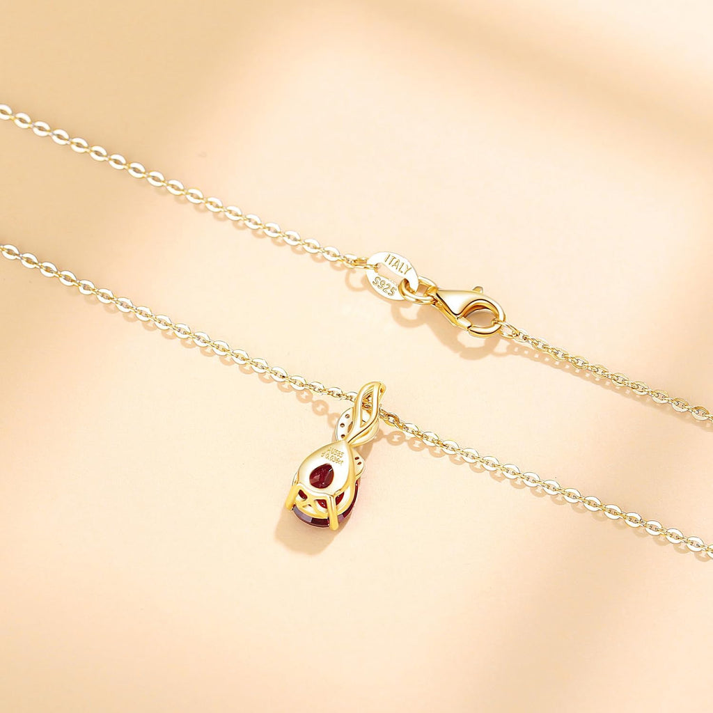 FANCIME 14K Solid Yellow Gold Teardrop Pendant with Diamond Birthstone Necklace Birthday Gifts for Mom Women, Sterling Silver Chain 16" + 2" Extender
