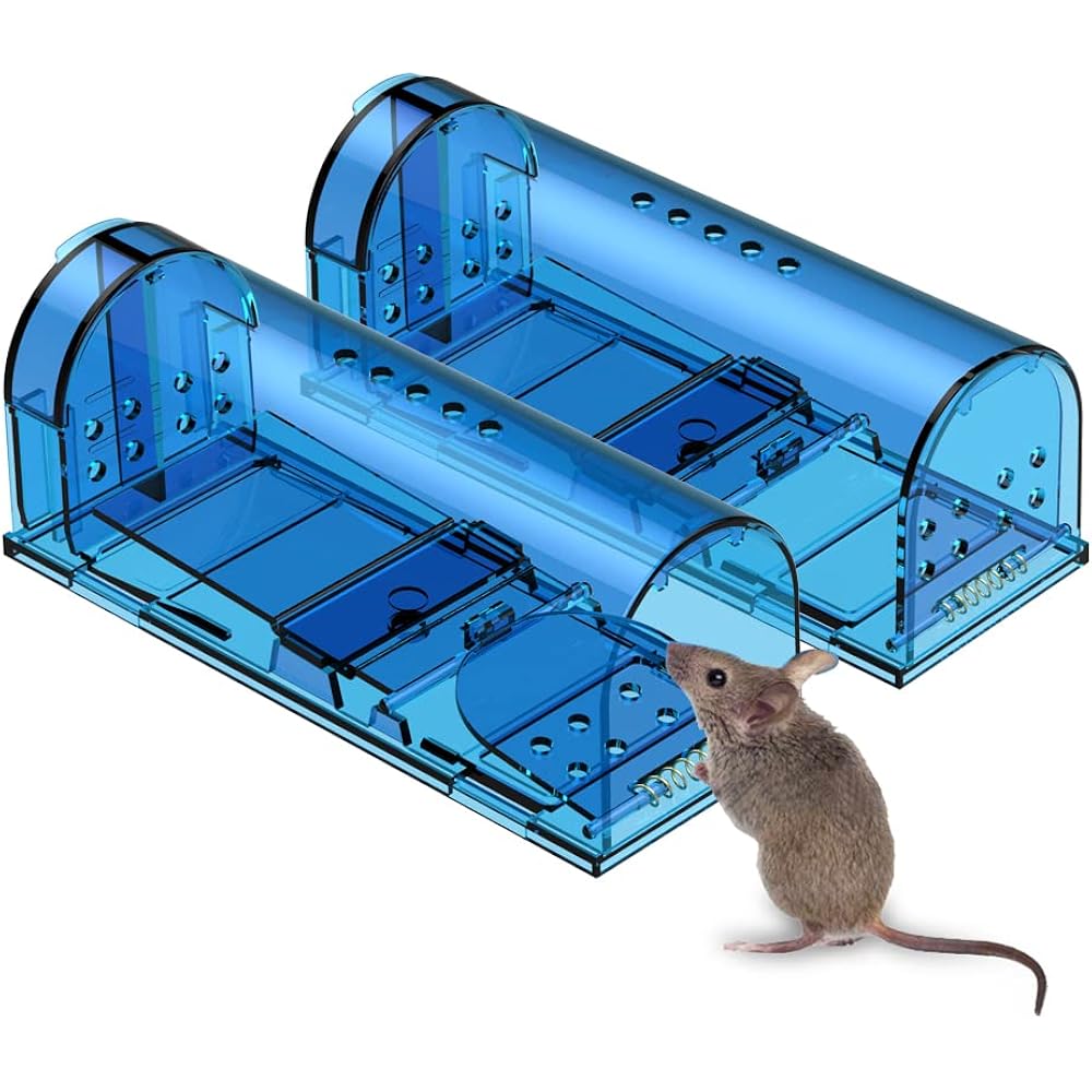 Humane Mouse Trap Reusable! [2-Pack] - Catch And Release No-Kill Rodent Traps For Indoors & Outdoors - Safe For Children & Pets - Reusable Mouse Catcher For Kitchen, Pantry & Garage Blinc (Blue)