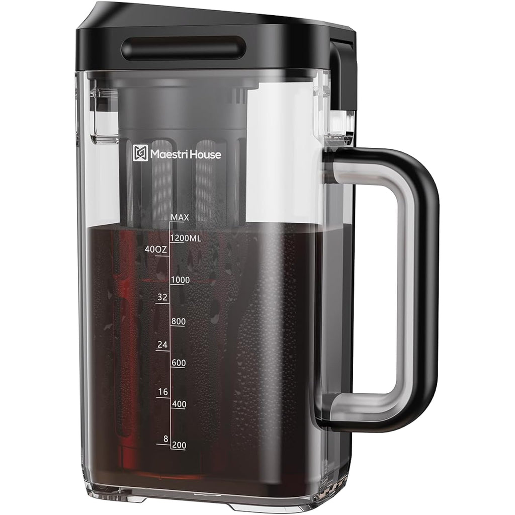 Maestri House Compact Cold Brew Coffee Maker, 40Oz Iced Tea And Coffee Maker Brewer Space Saving Tritan Pitcher, 350 Mesh Filter, 100% Leak-Proof