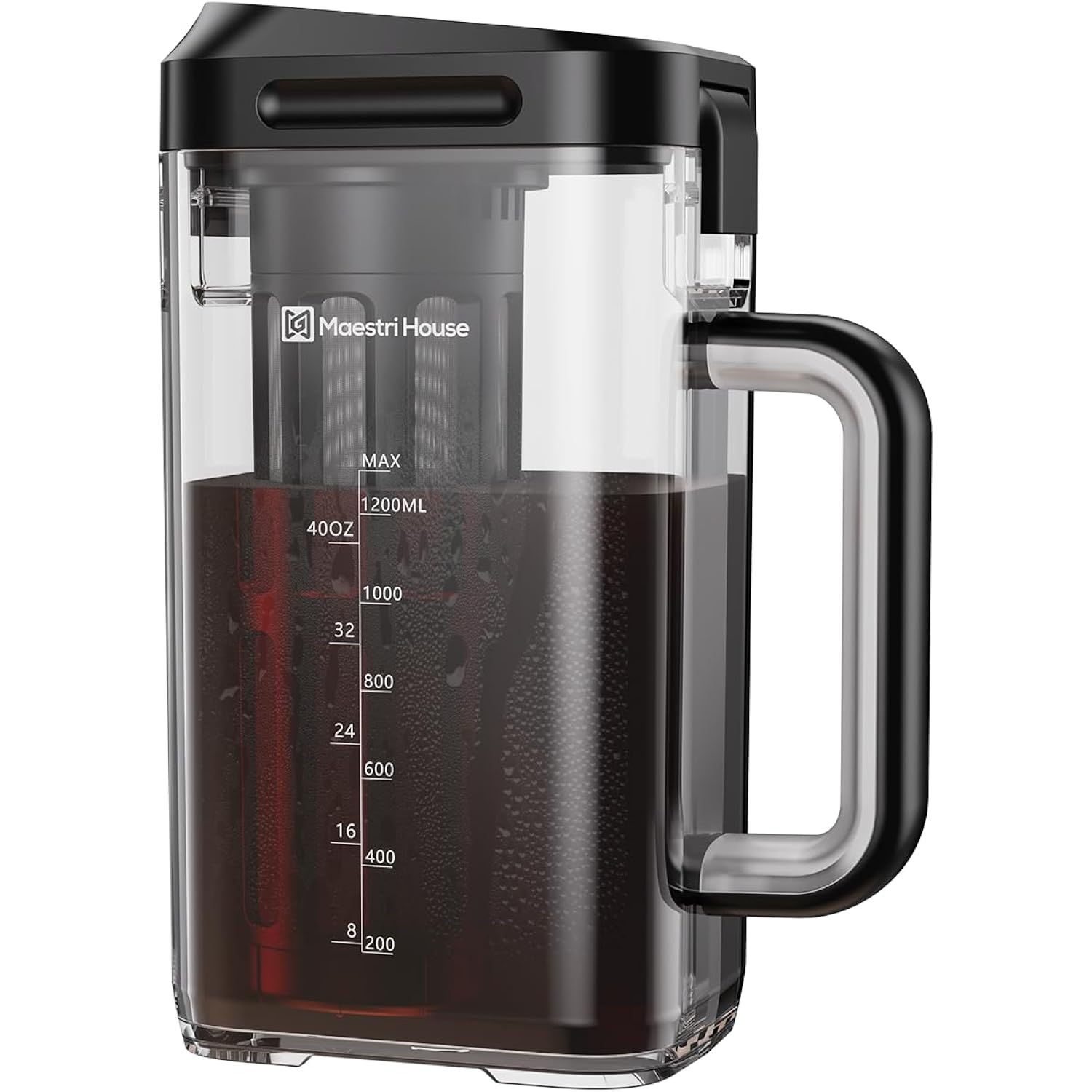 Maestri House Compact Cold Brew Coffee Maker, 40Oz Iced Tea And Coffee Maker Brewer Space Saving Tritan Pitcher, 350 Mesh Filter, 100% Leak-Proof