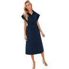 Ladyful Women Casual Button Down Shirt Dress Short Wing Sleeve Buiness Midi Shirt Dress With Belt Elegant Dress