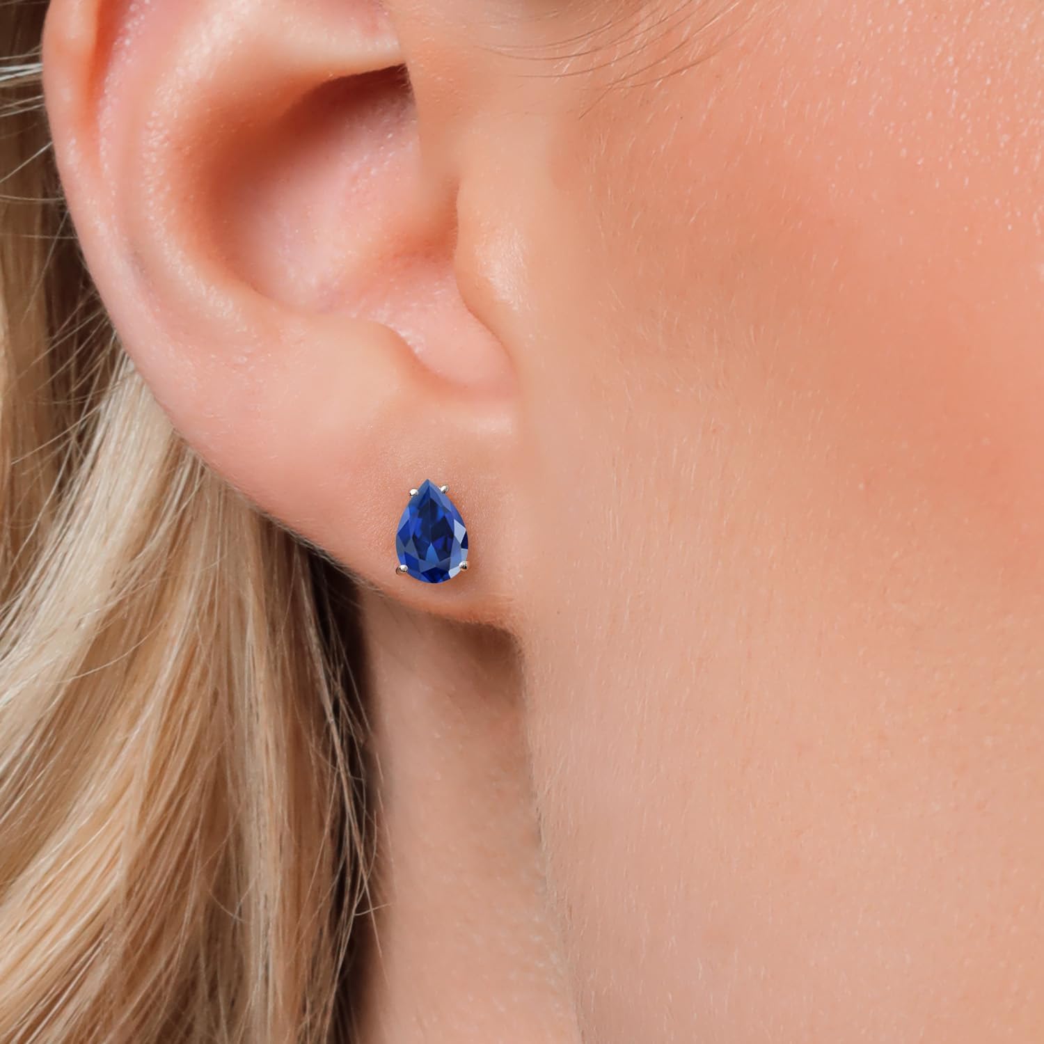 Gem Stone King 14K White Gold Pear Shape 8X6MM Gemstone Birthstone Stud Earrings | Double Notch | Gold Earrings For Women Men