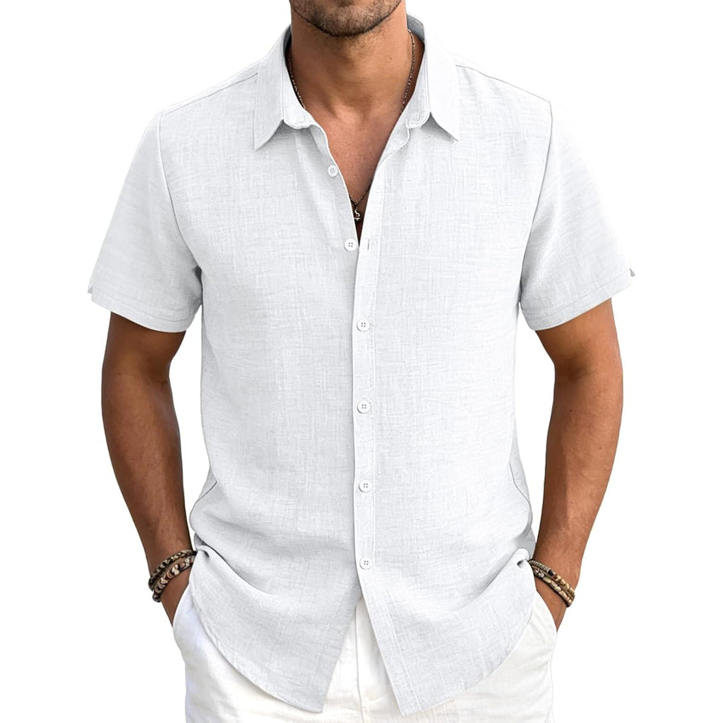 Men'S Linen Shirts Casual Lightweight Button Down Shirt Beach Vacation Summer Tops Short Sleeve Stylish Shirt