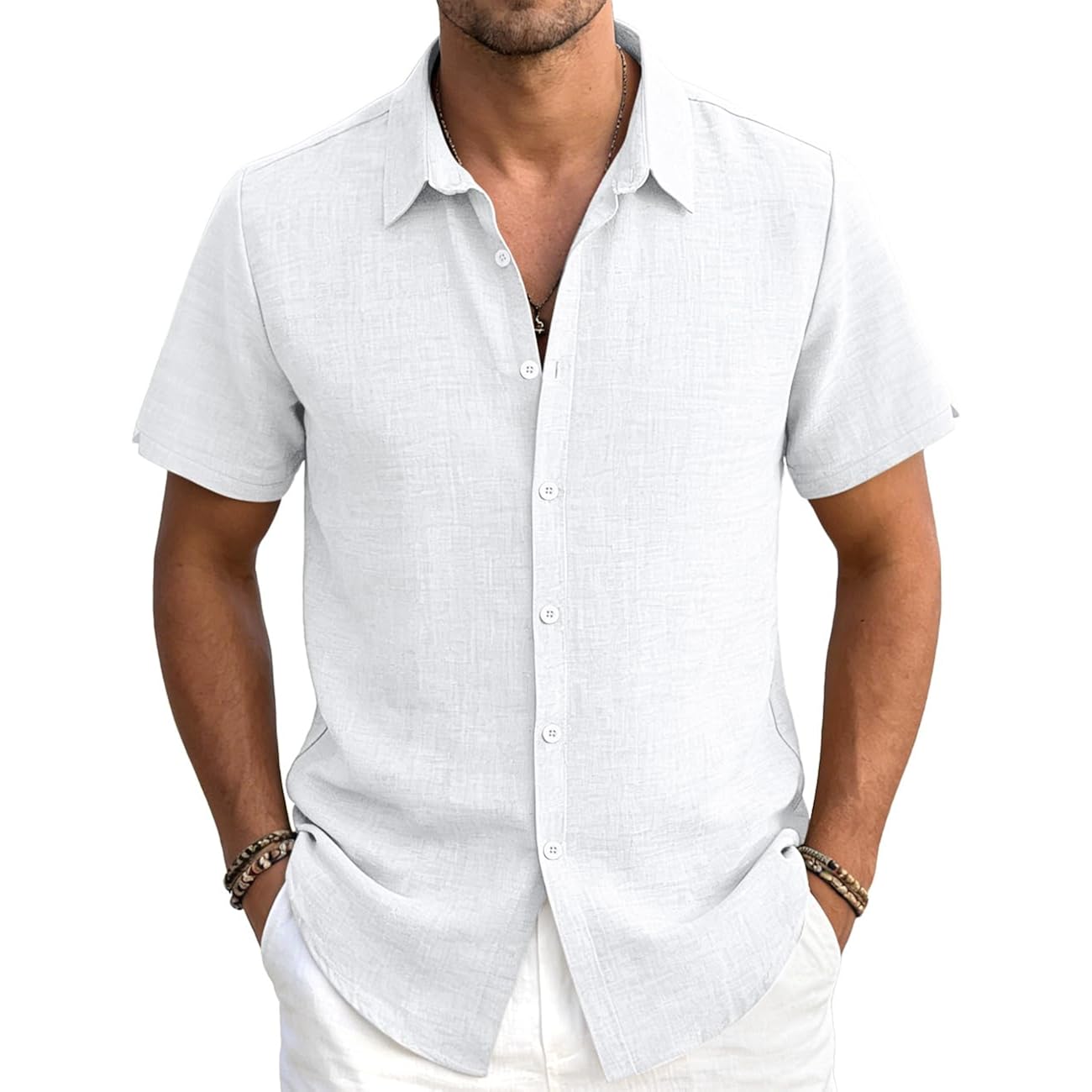 Men'S Linen Shirts Casual Lightweight Button Down Shirt Beach Vacation Summer Tops Short Sleeve Stylish Shirt