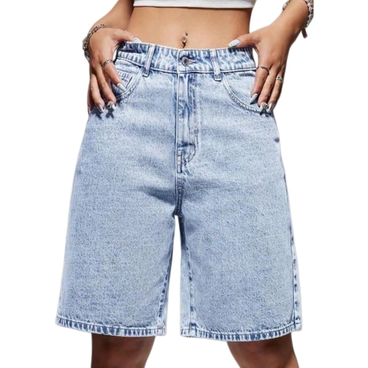 Women's Casual Summer Denim Bermuda Shorts High Waisted Stretchy Trendy Jean Shorts with Pockets Denim