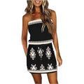Saukole Summer Dress For Women Strapless Beach Cover Ups Boho Sundress Mini Dress Drawstring Waist With Pockets