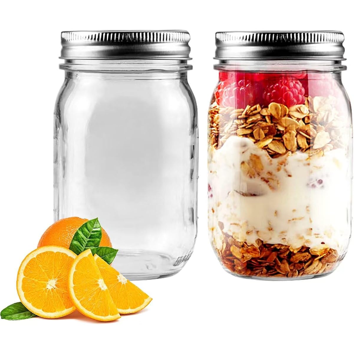 Showvigor 2 Pack Regular Mouth Mason Jars 16oz Glass Canning Jars with Airtight Lids for Preserving, Jam, Honey, Jelly, Wedding Favors, Sauces, Meal Prep, Overnight Oats, Salad