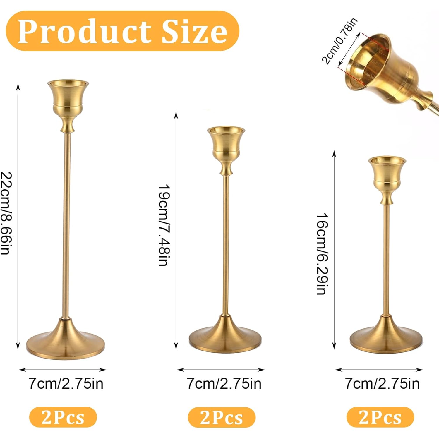 6Pcs Candlestick Holders,Brass Gold Metal Taper Candle Holder for Pillar Candles Sticks Holder for Wedding Fireplace Table Centerpiece Mantel Housewarming Gift