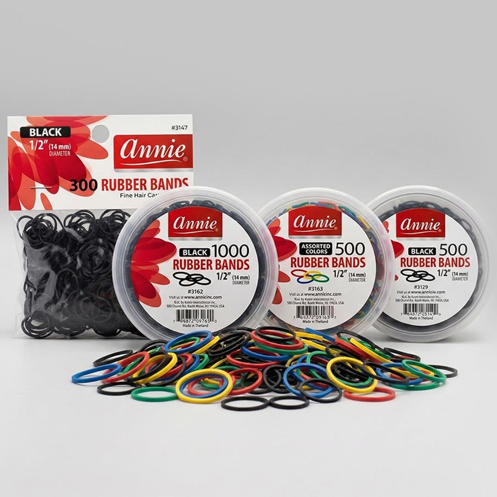 Annie 1000 Black Mini Rubber Bands – 1/2″ Durable Elastic Hair & Braiding Bands (Secure, Stretchy, Strong)